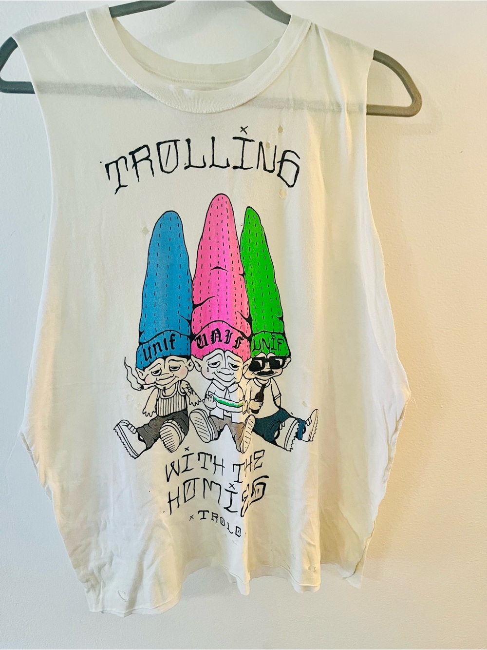 Unif tee with gnomes saying trolling with the homies